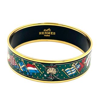 エルメス HERMES アクセサリー プティアッシュ バングル ブレスレット レザー M□刻 オレンジ系/グリーン系 美品