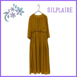 【SILPLAIRE】ロングワンピース 七分袖 総柄 フレア M シフォン(ロングワンピース/マキシワンピース)