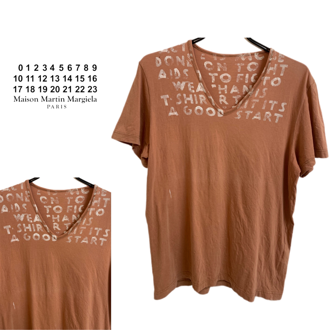 メンズMARTIN MARGIELA 1999AW エイズTシャツ 茶 テラコッタ×白