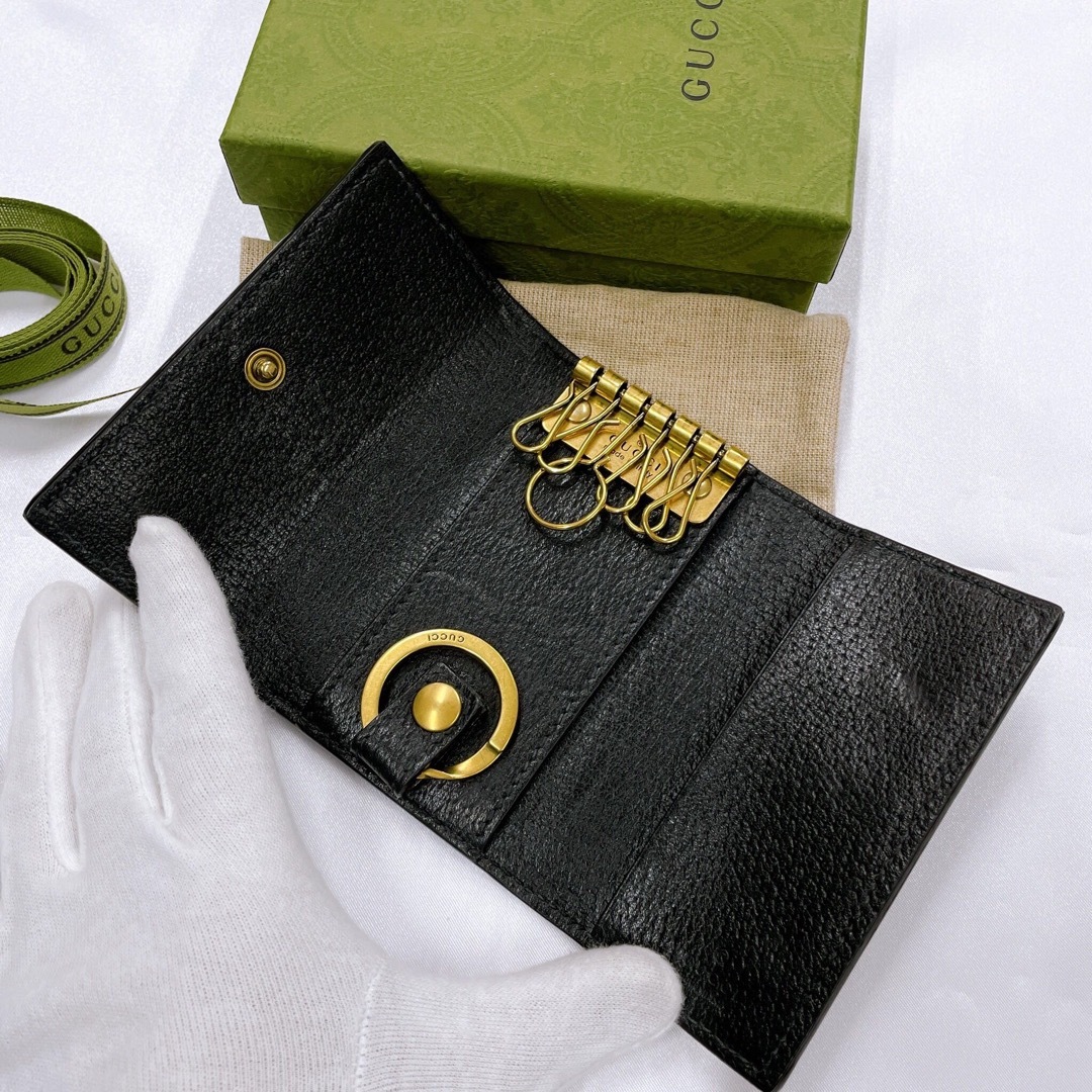 GUCCI キーケース 6連 GGマーモント ブラック 435305 レザー