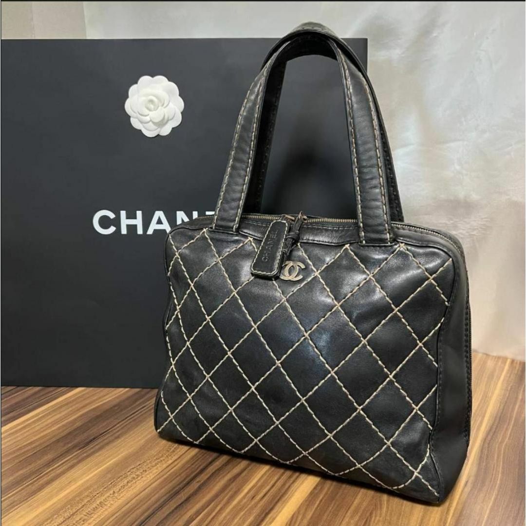 シャネル ワイルドステッチ ハンドバッグ 6番台 レザー ブラック レディース CHANEL【質屋】