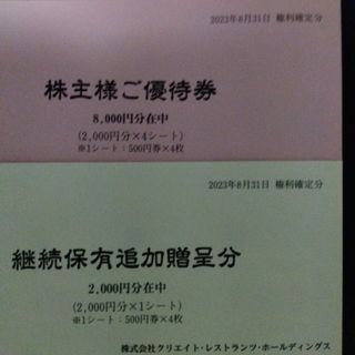 10000円分　クリエイトレストランツ　株主優待(レストラン/食事券)