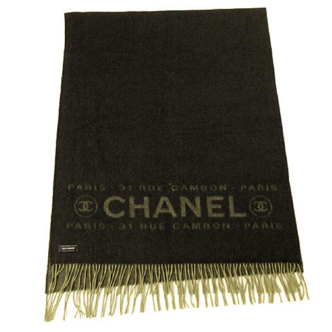 良品 シャネル マフラー ココマーク カシミヤ 100% 大判 ストール ブラック カーキ イギリス製 CHANEL 防寒 ひざ掛け カシミア |  フリマアプリ ラクマ