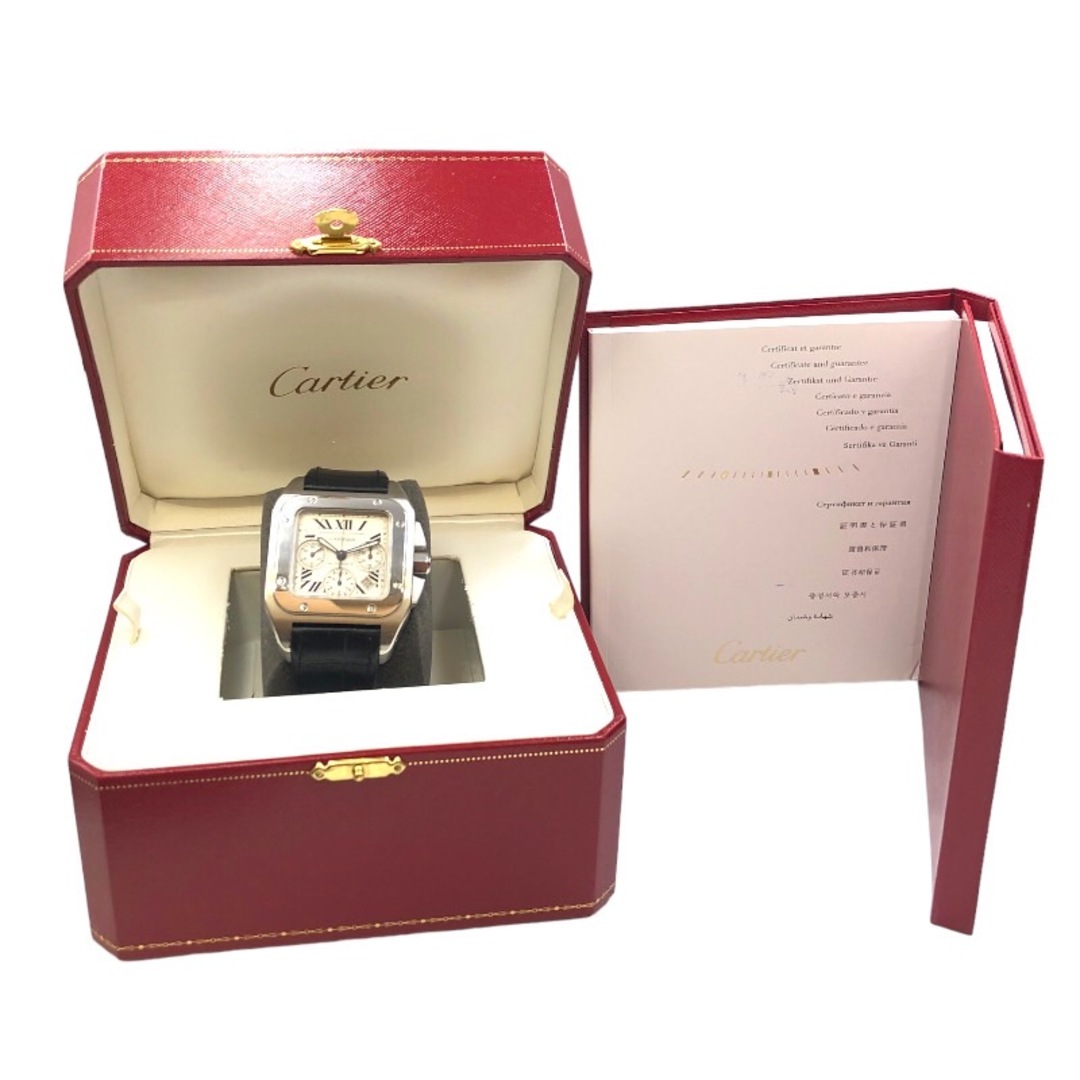 カルティエ Cartier サントス 100 XL クロノグラフ W20090X8 ホワイト SS メンズ 腕時計