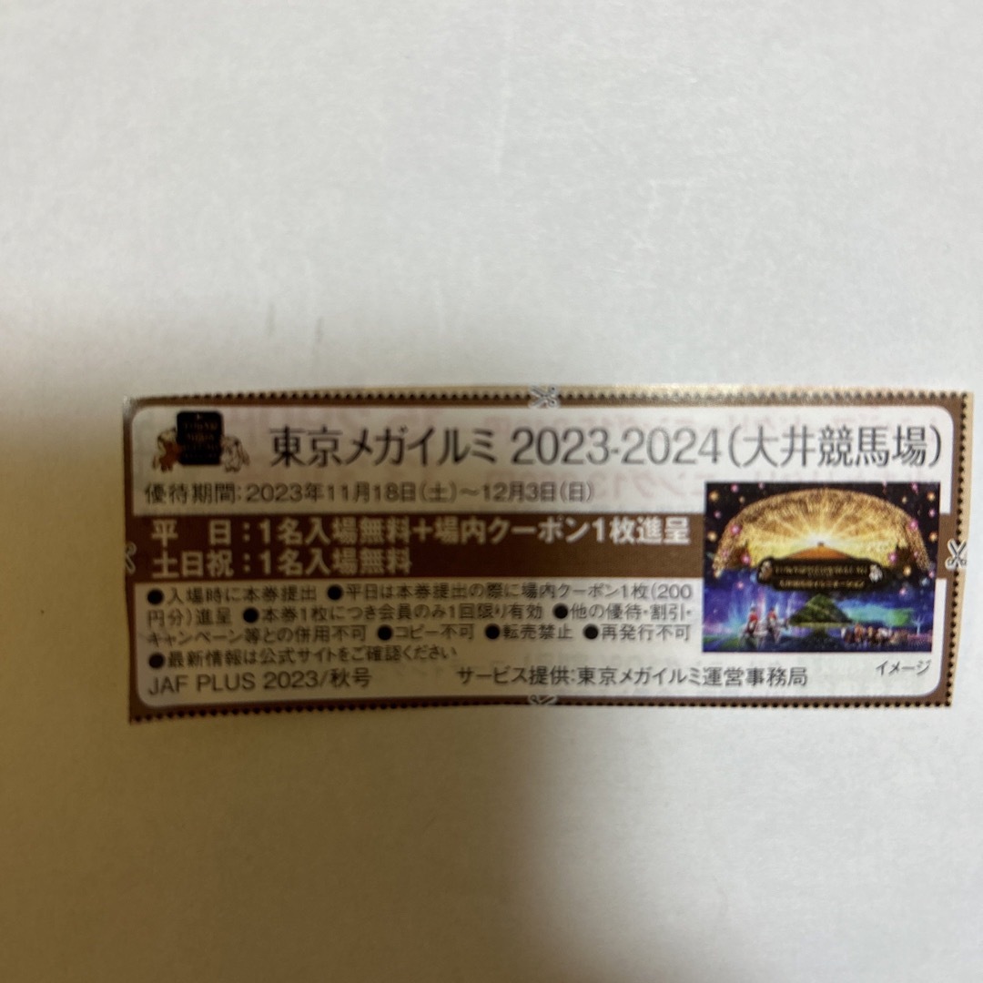 東京メガイルミ2023-2024 大井競馬場　無料券 チケットの優待券/割引券(その他)の商品写真