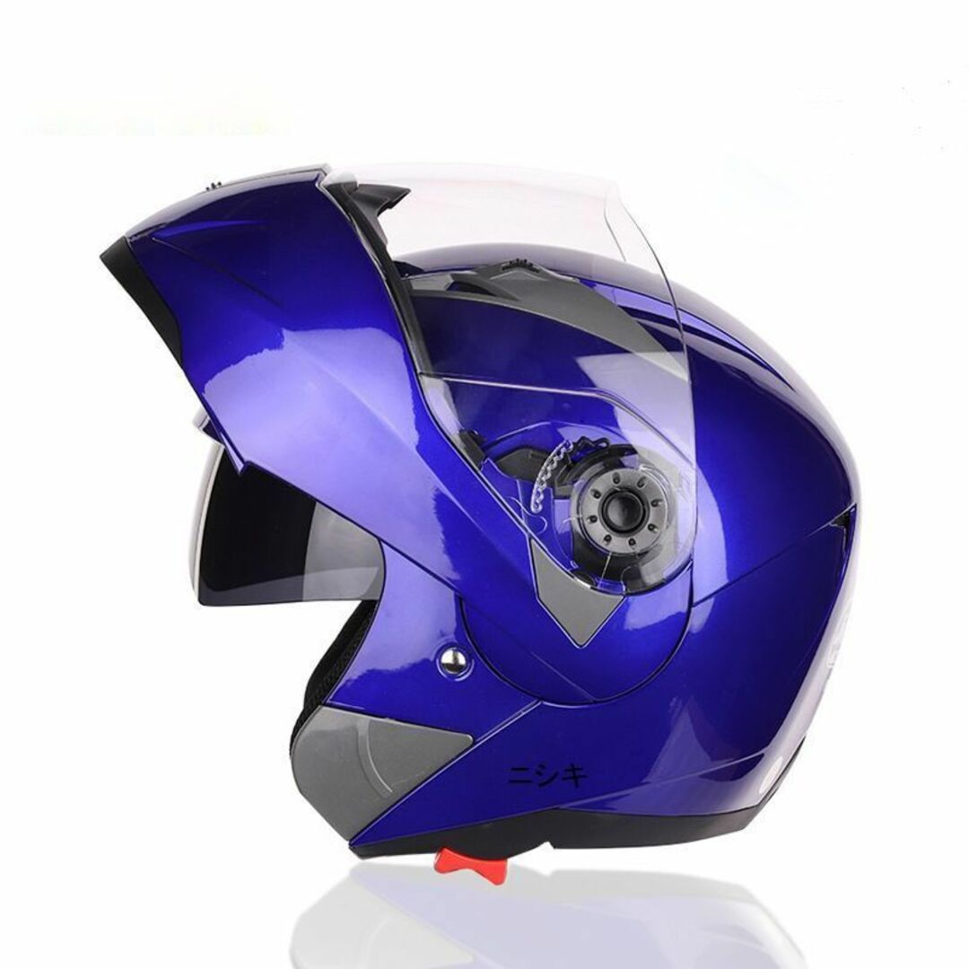自動車/バイク美品！フリップアップ式 　ダブルレンズ ヘルメット　ブルー　XLサイズ