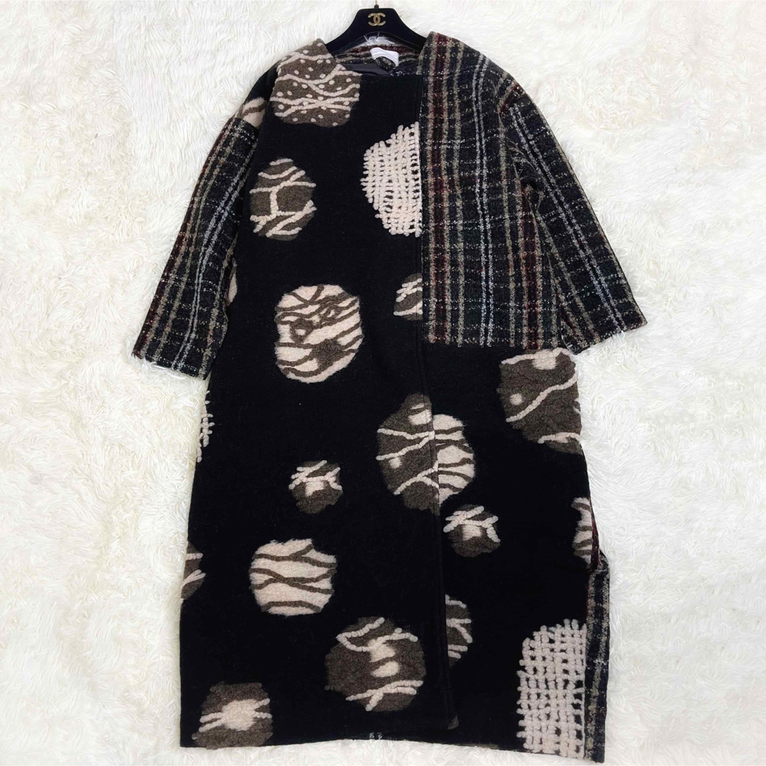 レディースcawaii カワイイ 切り替え ロングコート 個性的 レトロ チェック 刺繍