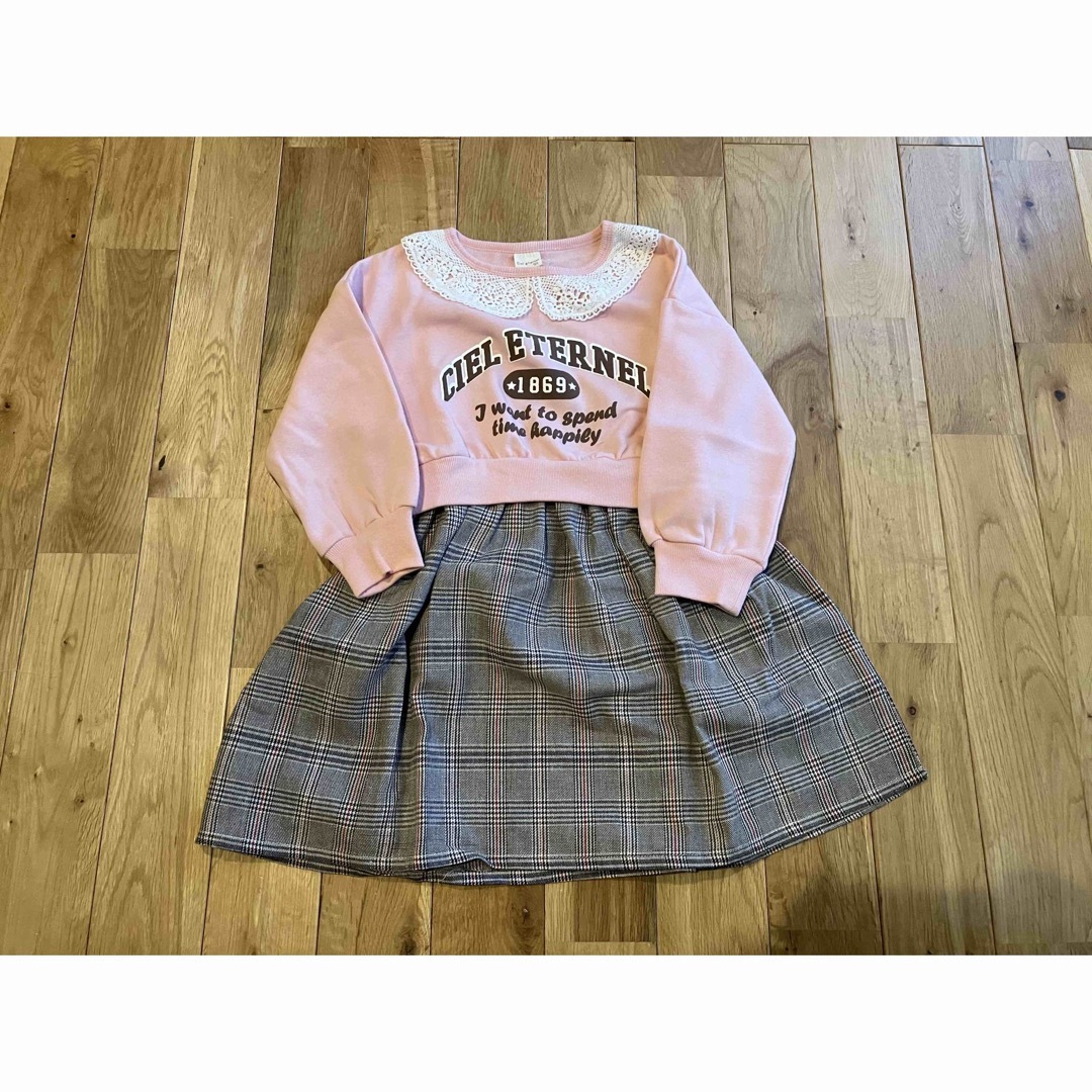 新品 女の子 キッズ 裏起毛 トレーナー ドッキングワンピース 120センチ キッズ/ベビー/マタニティのキッズ服女の子用(90cm~)(ワンピース)の商品写真