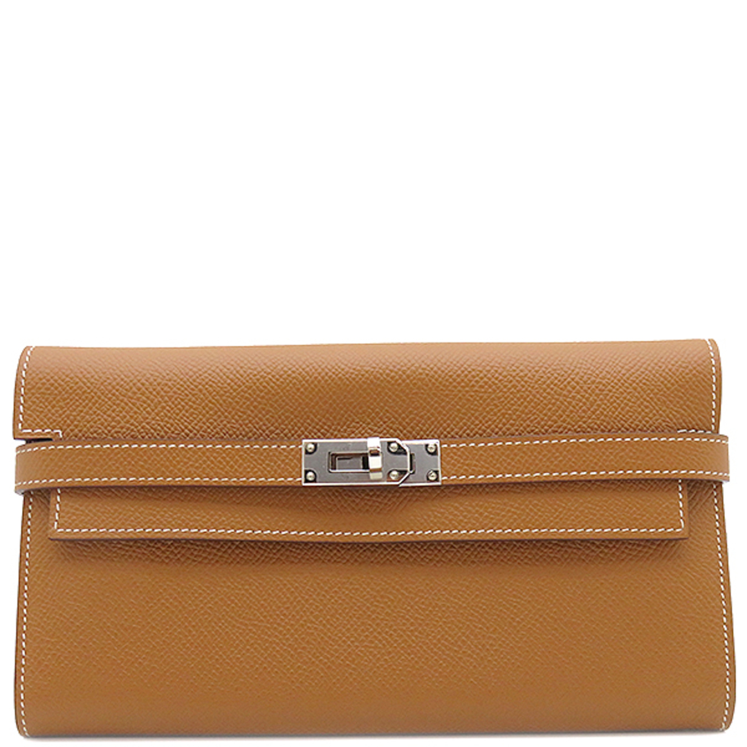 Hermes - エルメス HERMES 長財布 ヴォーエプソン ゴールド シルバー金具 茶 Y刻印(2020年製) 【箱】【中古】