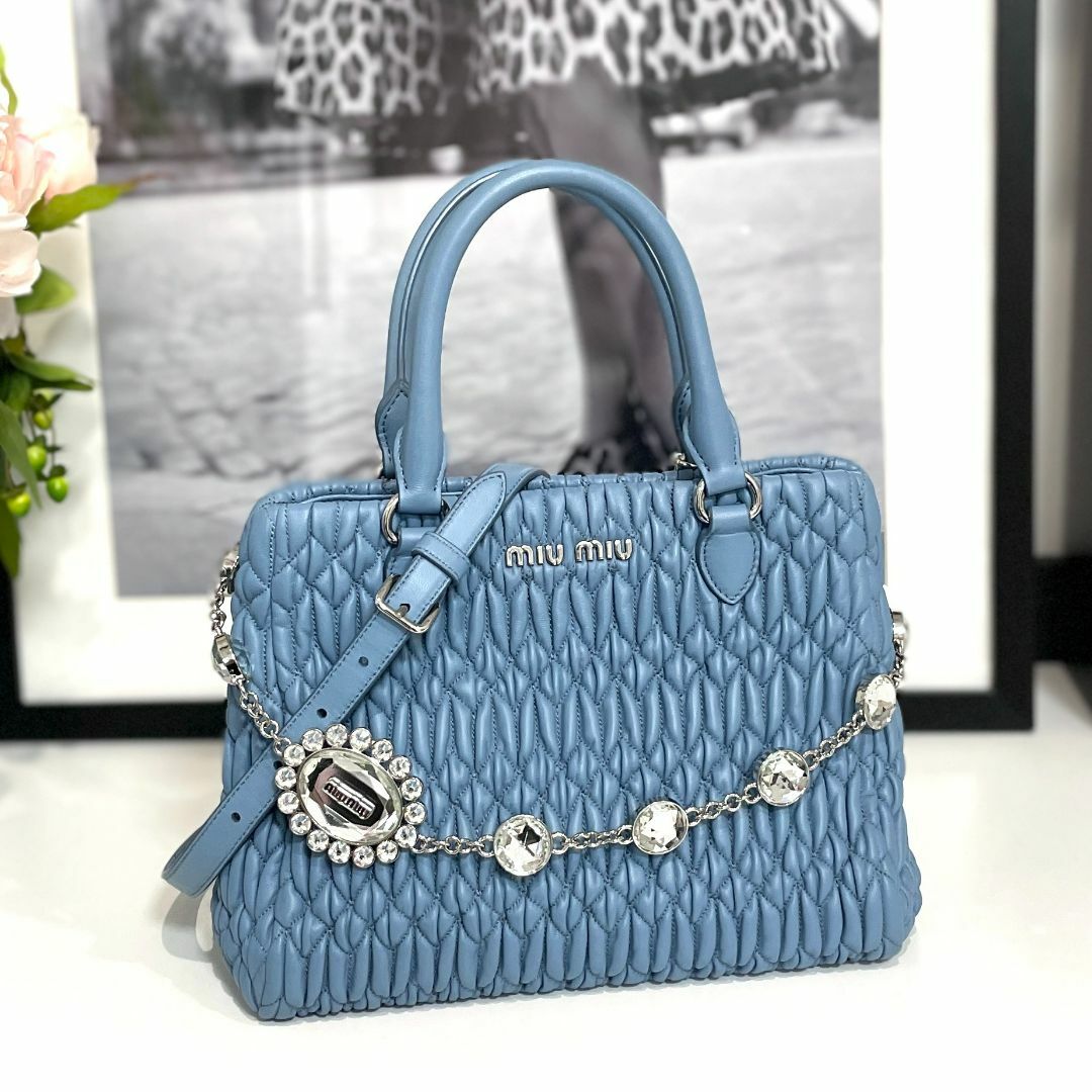 miumiu - 美品 ミュウミュウ ナッパクリスタル 2wayバッグ ブルーの
