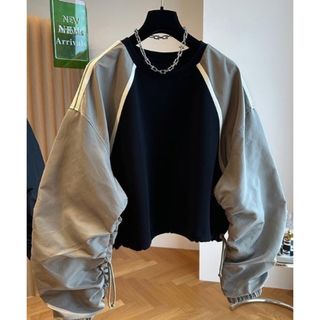 ザラ(ZARA)の袖ギャザー配色トップス♡グレージュ(カットソー(長袖/七分))