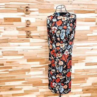 美品　ZARA ザラ　総柄　ロングワンピース　マルチカラー　花柄　りぼん　青　S