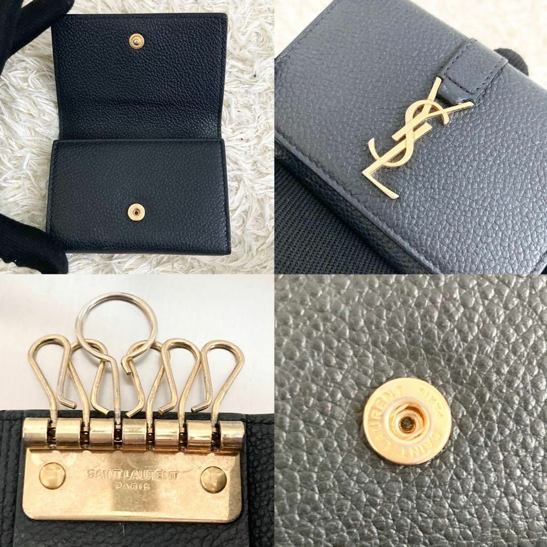 美品 サンローラン キーケース 6連 ブラック YSL グレインレザー