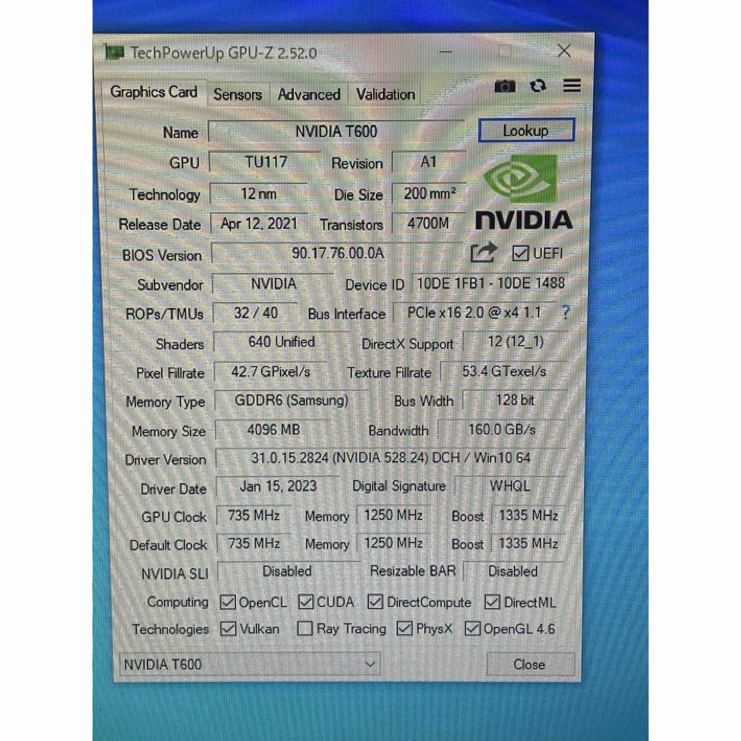 NVIDIA T600 グラフィックボード GPU ロープロファイル.