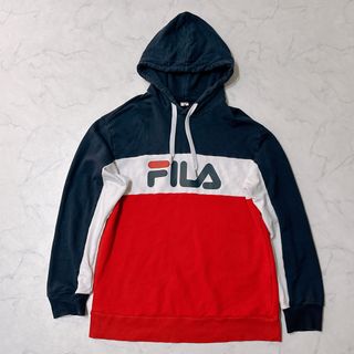 フィラ(FILA)のオーバーサイズ　パーカー　トリコロール　FILA Lサイズ　古着　韓国　kpop(パーカー)