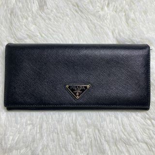 プラダ(PRADA)の美品 PRADA プラダ 長財布 サフィアーノレザー ブラック 三角プレート(長財布)