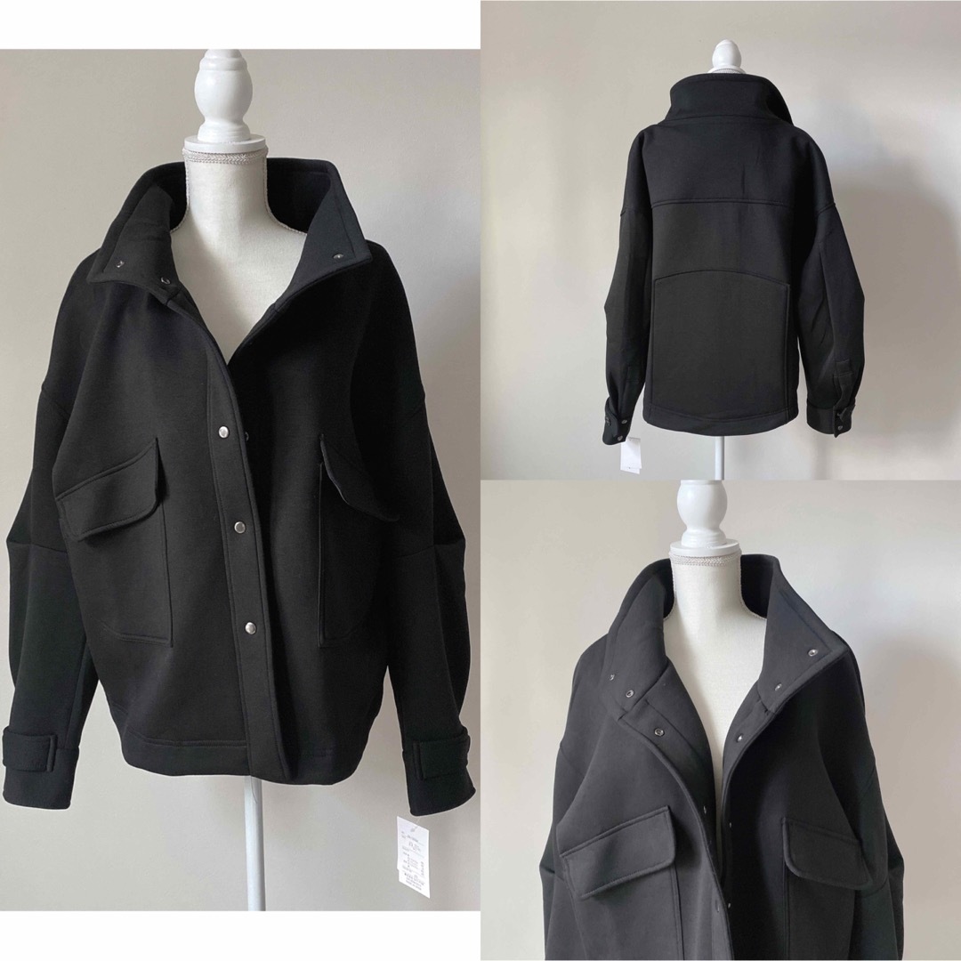 新品✴︎ボンディングデザインブルゾンジャケット　黒　ブラック レディースのジャケット/アウター(その他)の商品写真