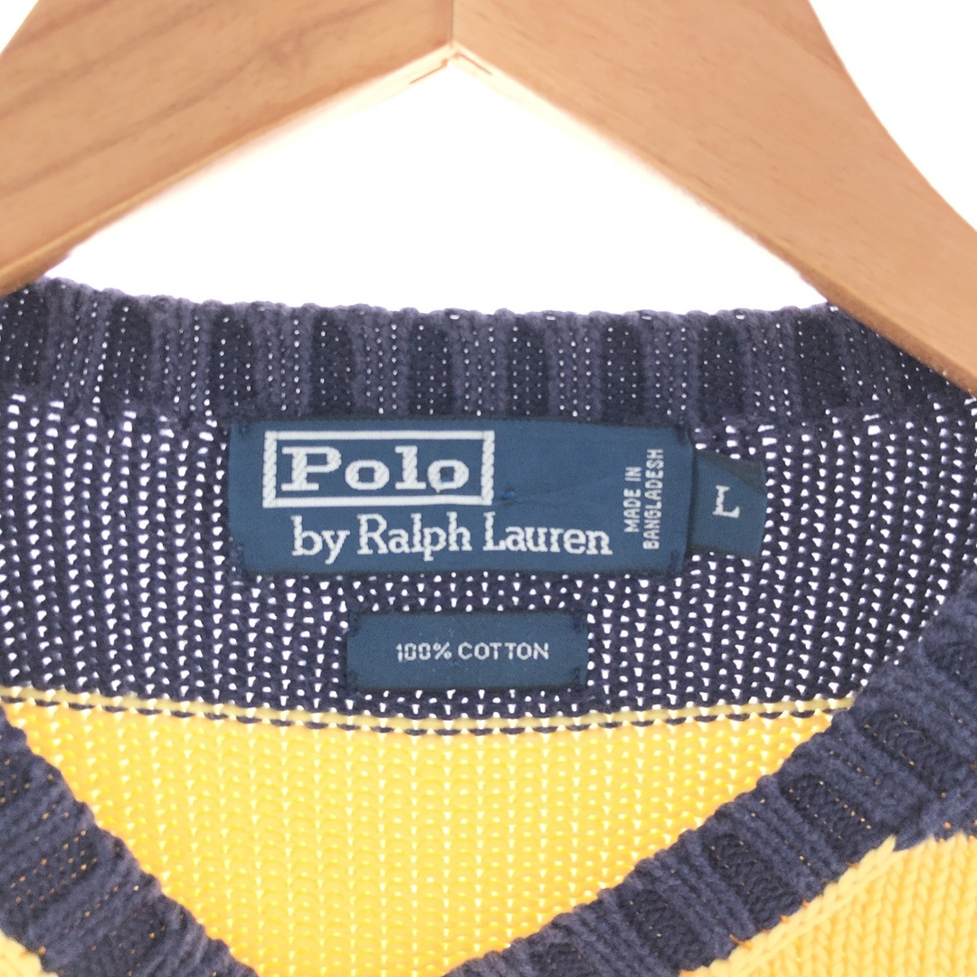 Ralph Lauren(ラルフローレン)の古着 ラルフローレン Ralph Lauren POLO by Ralph Lauren ボーダー柄 コットンニットセーター メンズL ヴィンテージ /taa002324 メンズのトップス(ニット/セーター)の商品写真