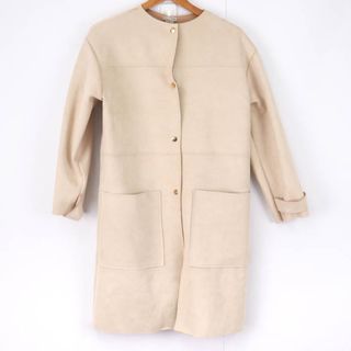 ザラ(ZARA)のザラ ノーカラージャケット ストレッチ アウター レディース Sサイズ ベージュ ZARA(ノーカラージャケット)