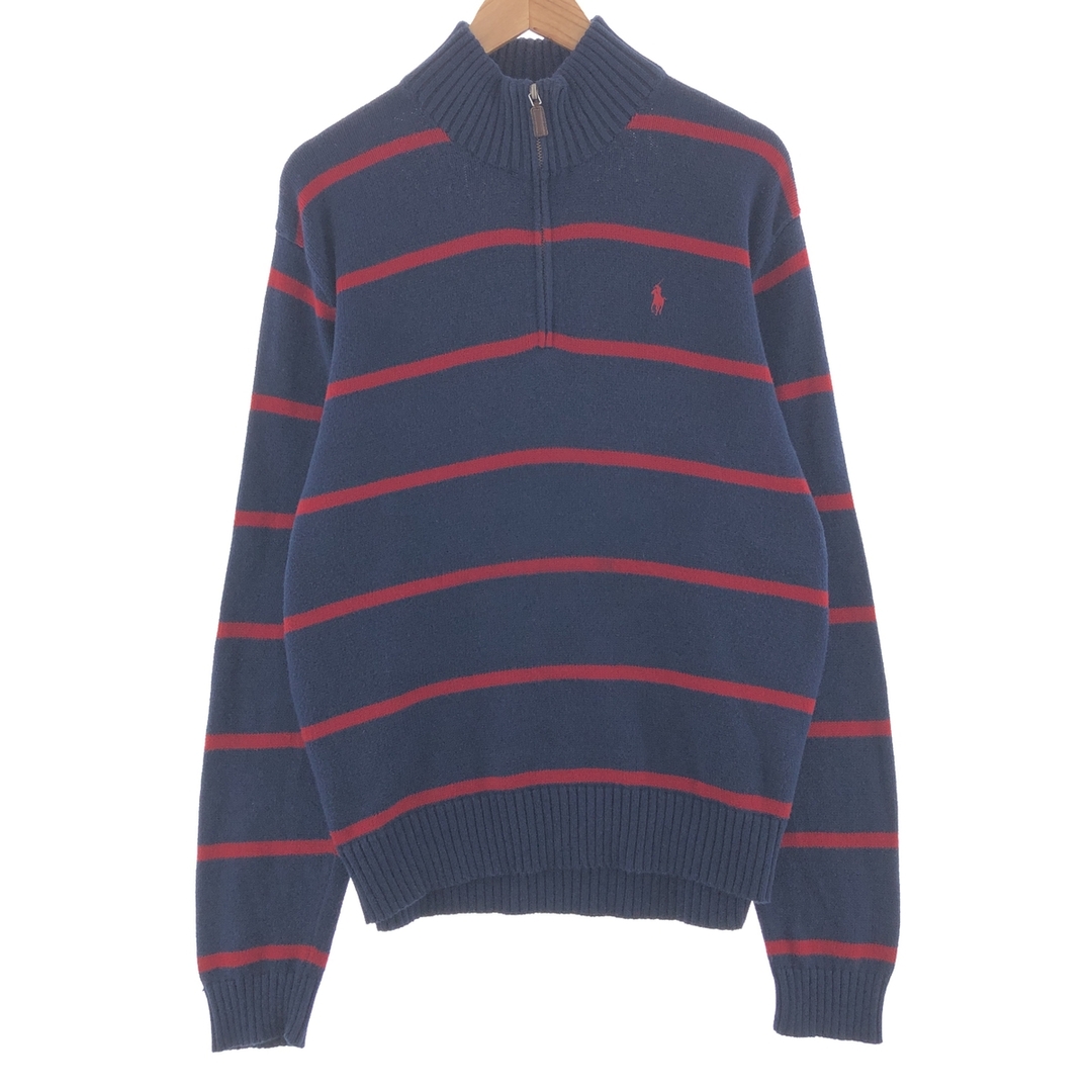 Ralph Lauren(ラルフローレン)の古着 ラルフローレン Ralph Lauren POLO by Ralph Lauren ボーダー柄 コットンニットハーフジップセーター メンズL /taa001506 メンズのトップス(ニット/セーター)の商品写真