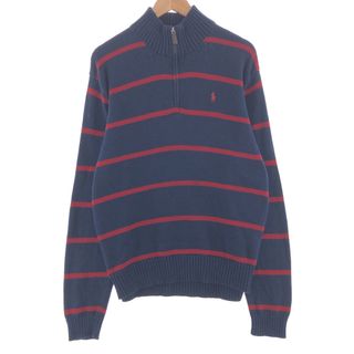 ラルフローレン(Ralph Lauren)の古着 ラルフローレン Ralph Lauren POLO by Ralph Lauren ボーダー柄 コットンニットハーフジップセーター メンズL /taa001506(ニット/セーター)