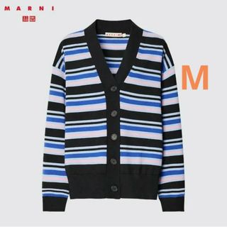 ユニクロ(UNIQLO)の【新品】ユニクロ　メリノブレンドボーダーオーバーサイズカーディガン BLUE M(カーディガン)