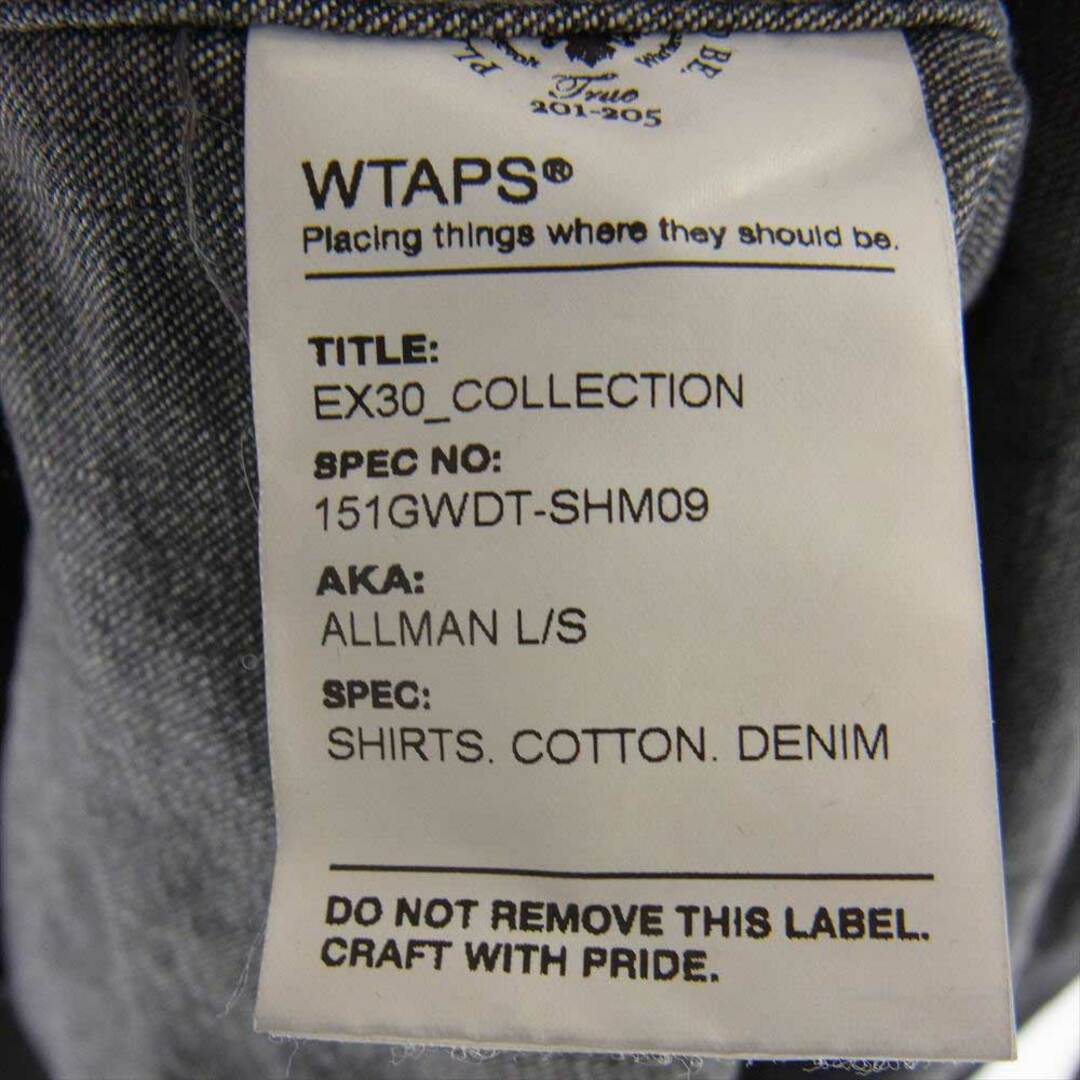 W)taps(ダブルタップス)のWTAPS ダブルタップス 長袖シャツ 151GWDT-SHM09 ALLMAN LS SHIRTS オールマン デニム シャツ ブラック ダークグレー系 M【中古】 メンズのトップス(シャツ)の商品写真