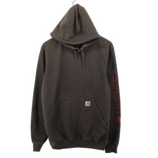 カーハート(carhartt)の古着 カーハート Carhartt ORIGINAL FIT 袖プリント スウェットプルオーバーパーカー レディースS /eaa393501(トレーナー/スウェット)