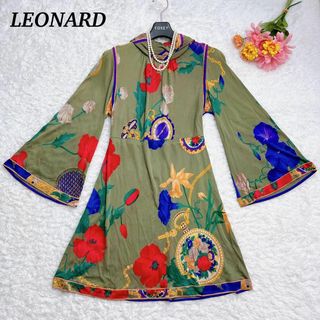 レオナール(LEONARD)の【LEONARD PARIS】ワンピース　2way ハイネック　花柄　トリム(ミニワンピース)