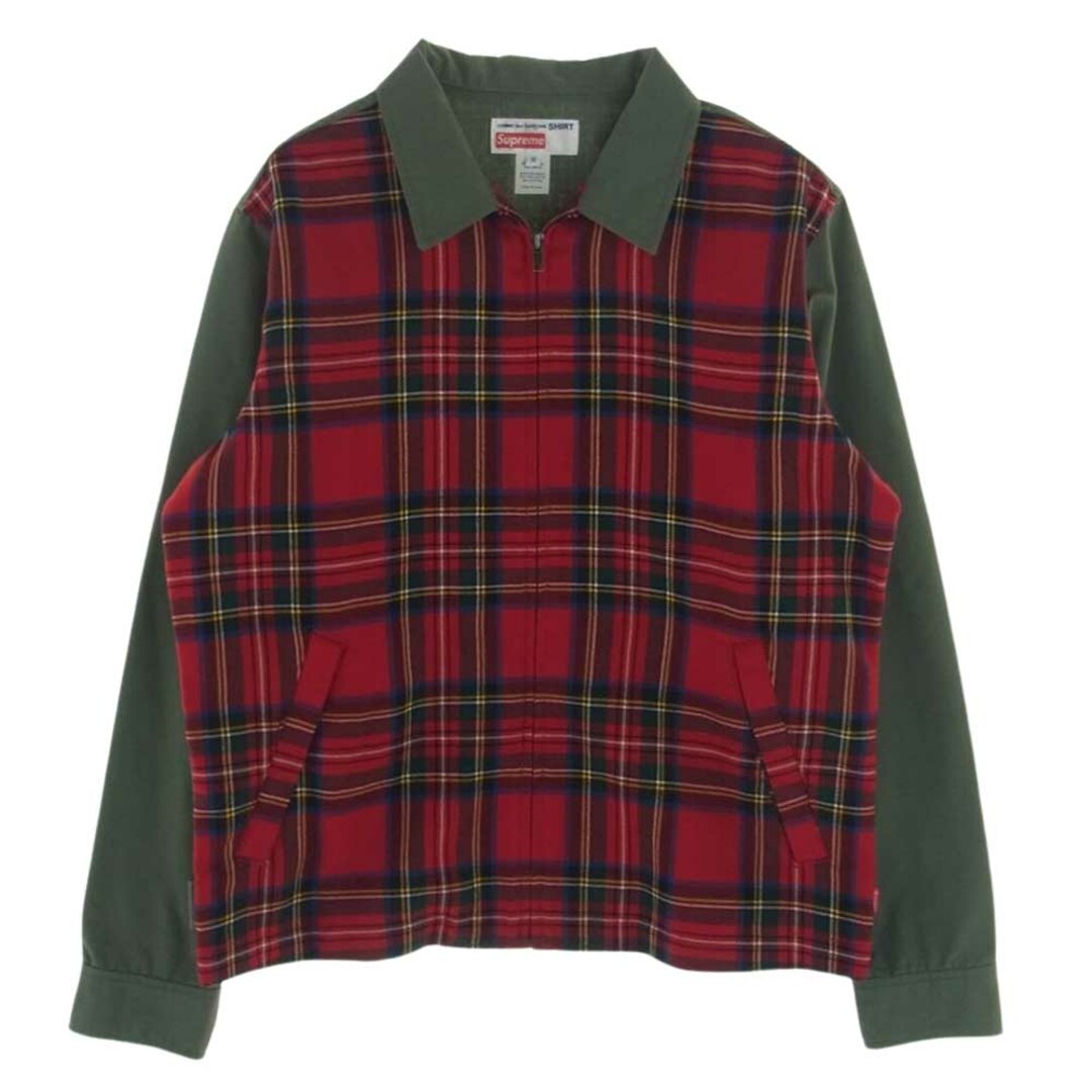 Supreme シュプリーム ジャケット × COMME des GARCONS SHIRT Work Jacket コムデギャルソンシャツ フロントタータンチェック切替 ジップアップ ジャケット カーキ系 レッド系 M約47cm着丈