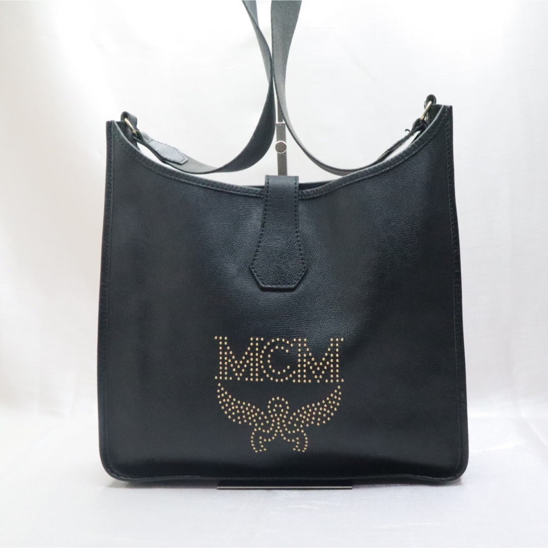 MCM エムシーエム ロゴ ショルダーバッグ スタッズ レザー ブラック