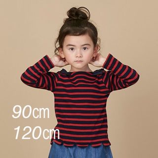 プティマイン(petit main)の新品♡petit main♡プティマイン♡肩リボン♡ボーダー/スカラップ/ザラ(Tシャツ/カットソー)