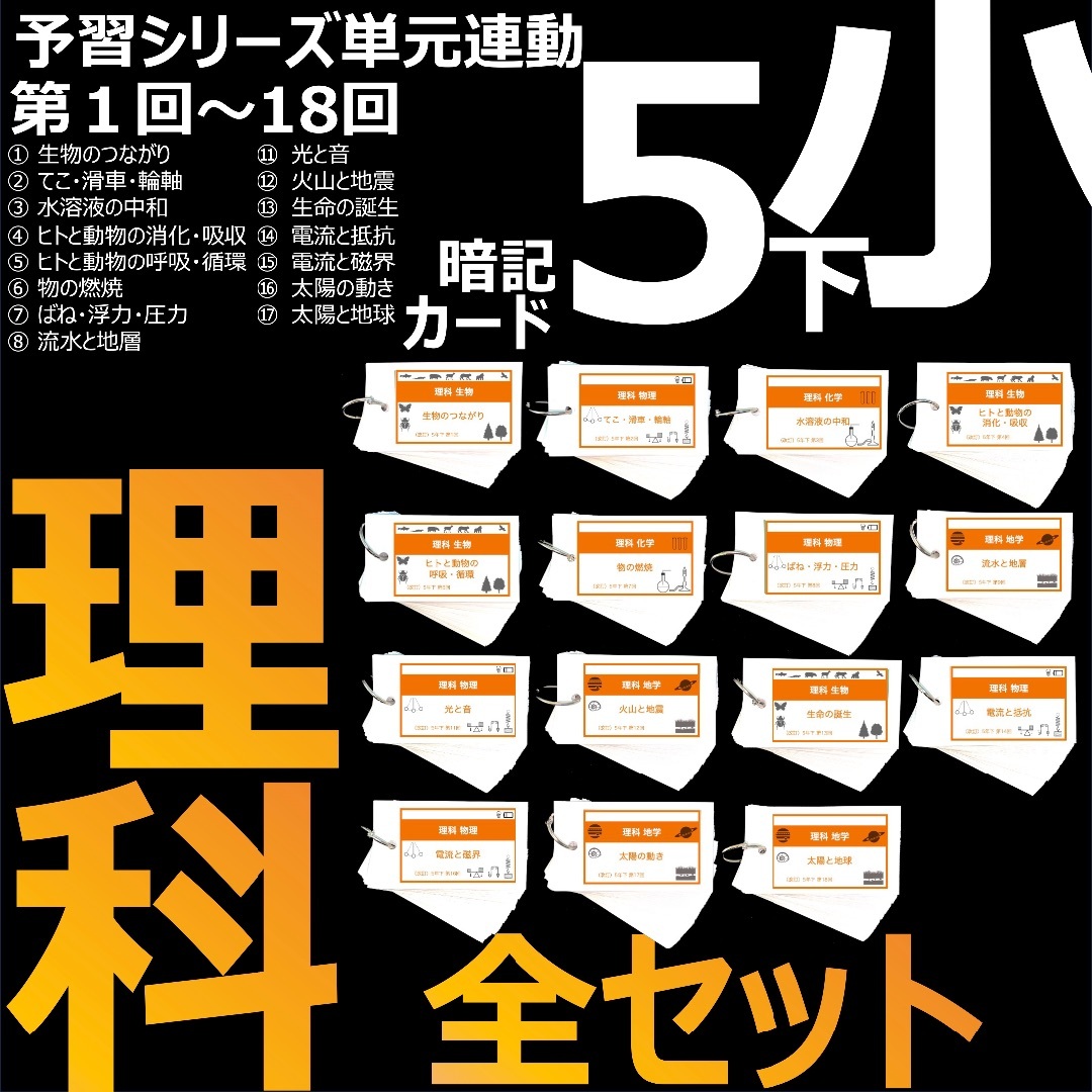 本中学受験【5年下 理科全セット 1-18回】 暗記カード 予シリ 組分けテスト