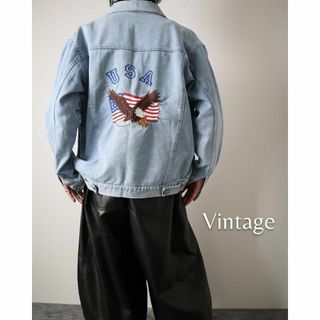 アートヴィンテージ(ART VINTAGE)の【vintage】イーグル 鷲 USA 刺繍デザイン デニムジャケット ブルゾン(Gジャン/デニムジャケット)