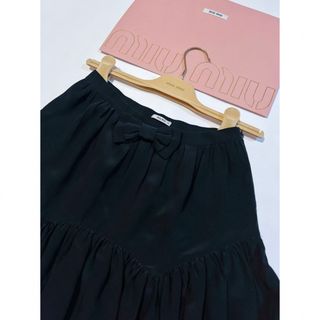 miu miu◆プリーツ スカート ミニ ネイビー シルク ミュウミュウ