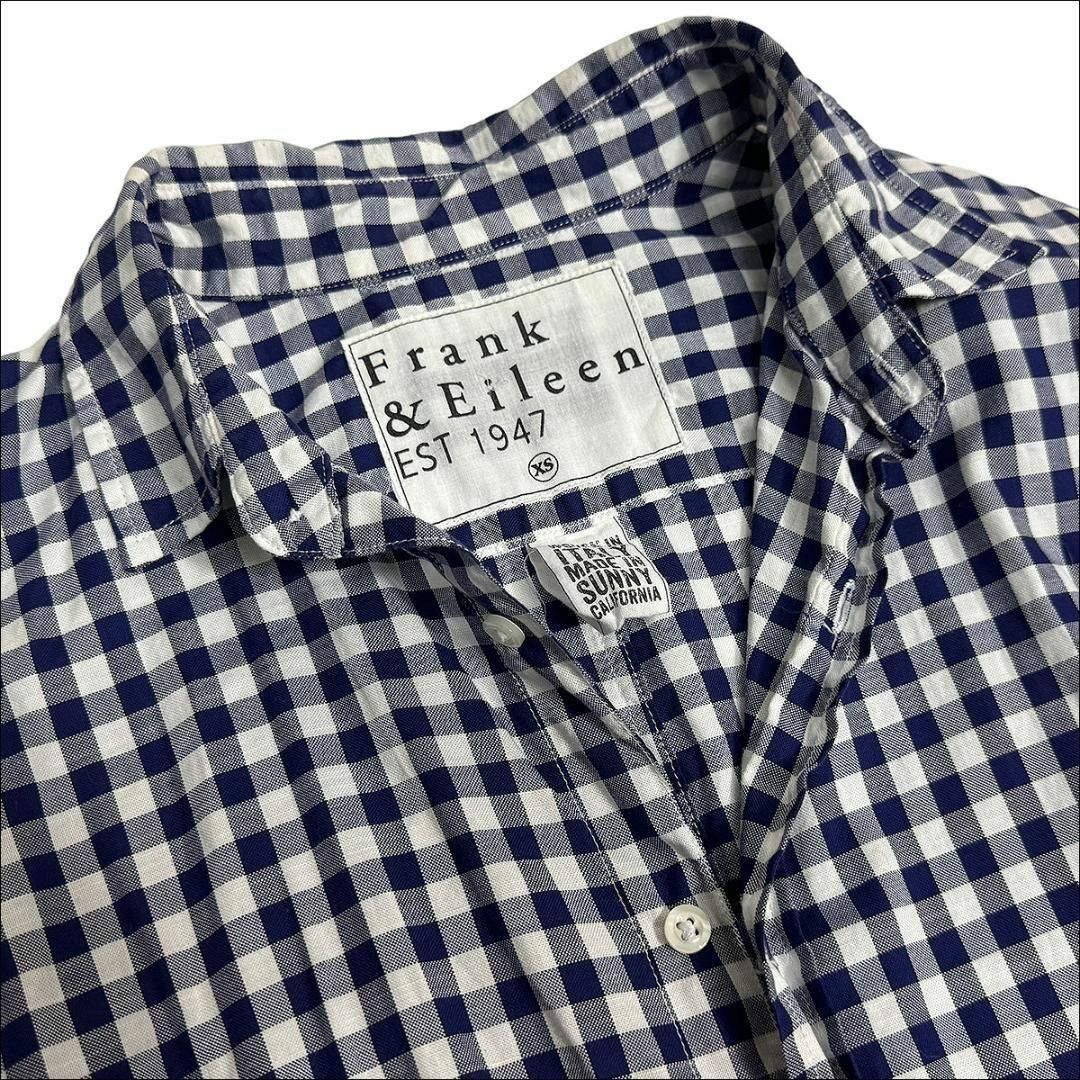 J7156美品 フランク&アイリーン PAULギンガムチェックシャツ 青系 XS