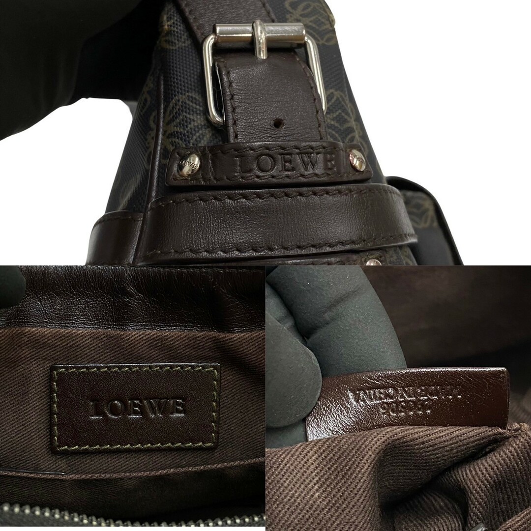 極 美品 袋 ポーチ付 LOEWE ロエベ アナグラム ロゴ レザー 本革 ハンドバッグ セミ ショルダーバッグ ミニ トートバッグ ブラウン 54045