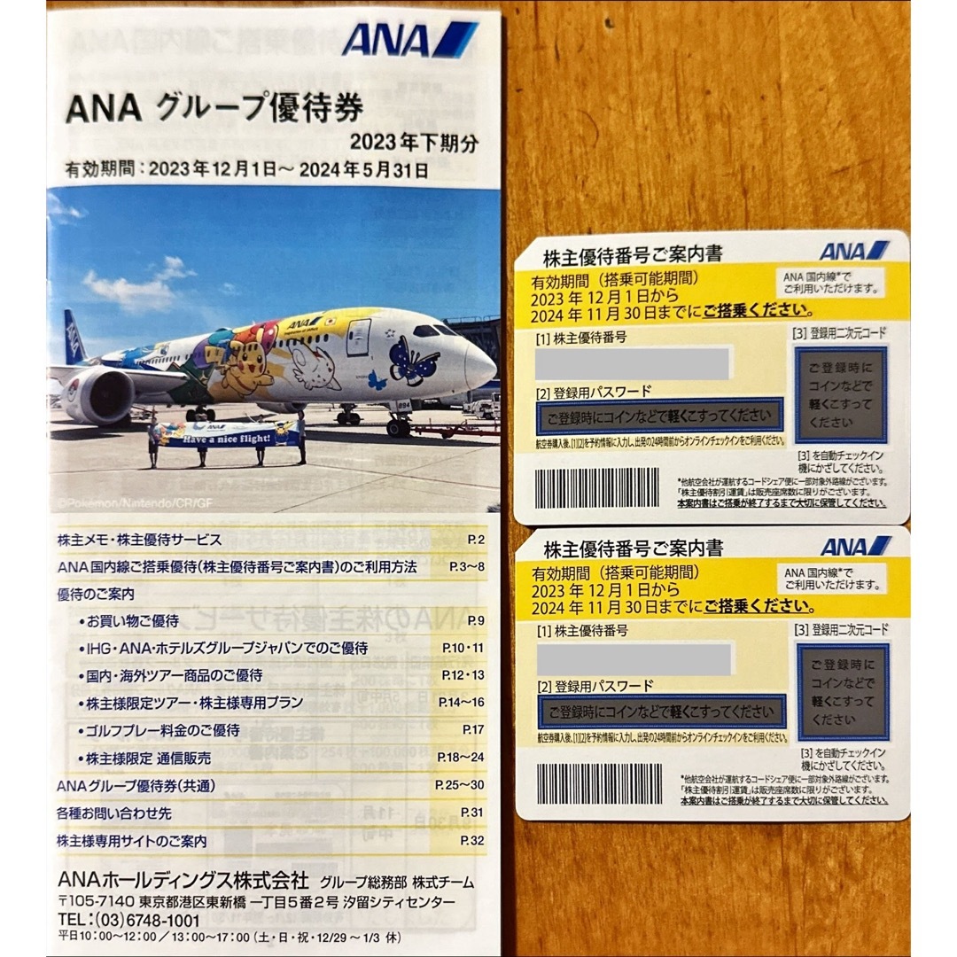 ANA(全日本空輸)(エーエヌエー(ゼンニッポンクウユ))の匿名発送送料込 ANA株主優待券2枚+グループ優待券冊子1冊 チケットの乗車券/交通券(航空券)の商品写真