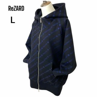 ReZARD　リザード　ジップパーカー　ロゴ総柄　ヒカル　ロケマサ　青　Lサイズ