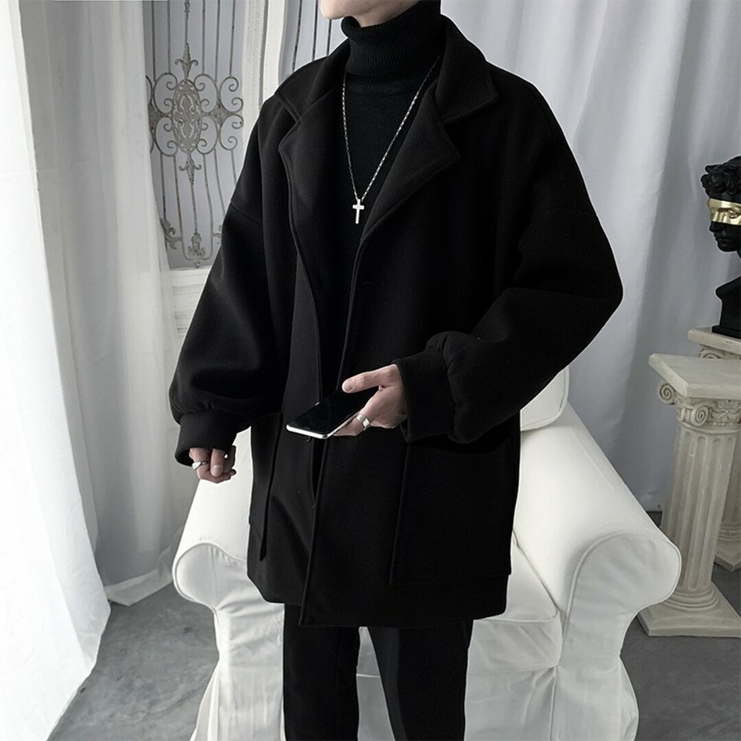 ビッグシルエット チェスターコート ロングコート アウター 冬服 メンズ 韓国 メンズのジャケット/アウター(チェスターコート)の商品写真