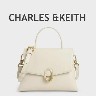 チャールズアンドキース(Charles and Keith)のCHARLES &KEITH ストーンエンベリッシュド　ハンドルバッグ　クリーム(ハンドバッグ)