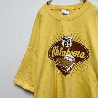 古着　半袖Tシャツ　黄色　ビッグサイズ　ビッグロゴ　車　レトロ(Tシャツ/カットソー(半袖/袖なし))