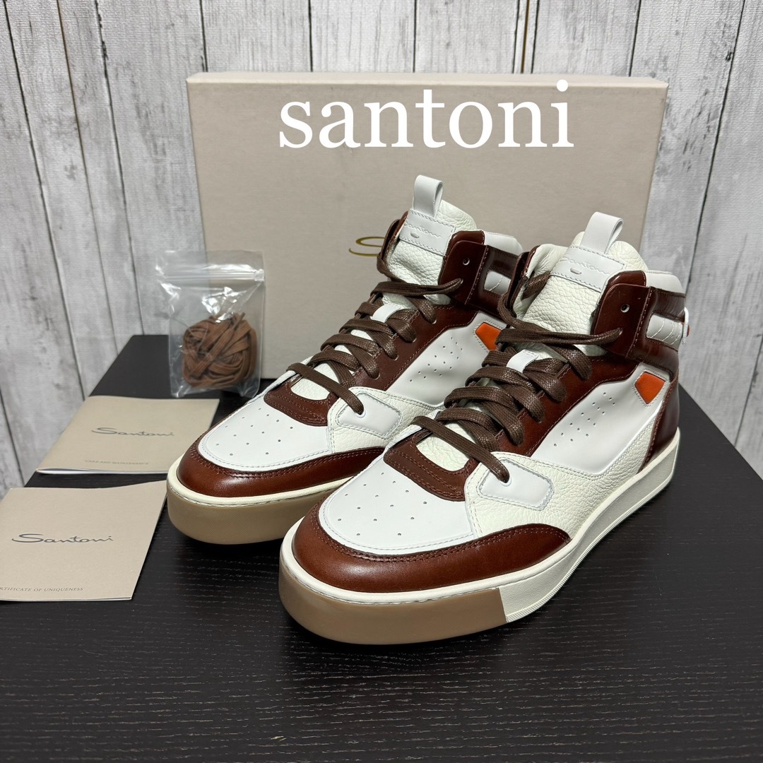 Santoni - 未使用！santoni ハイカットスニーカー！ホワイト×ブラウン