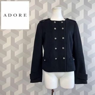 アドーア(ADORE)の【adore】ウールカシミヤ ダブルノーカラー ショート ジャケット黒アドーア(ノーカラージャケット)