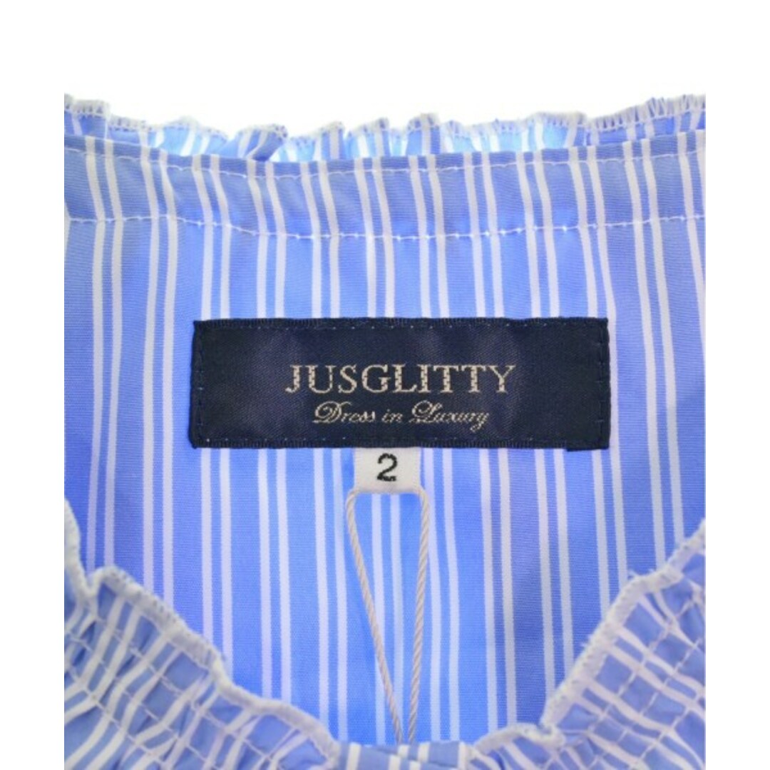 JUSGLITTY(ジャスグリッティー)のJUSGLITTY カジュアルシャツ 2(M位) 青x白(ストライプ) 【古着】【中古】 レディースのトップス(シャツ/ブラウス(長袖/七分))の商品写真