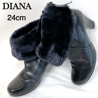 ダイアナ(DIANA)のダイアナ ボア レザー ショートブーツ リボン ファー 裏ボア レディース(ブーツ)