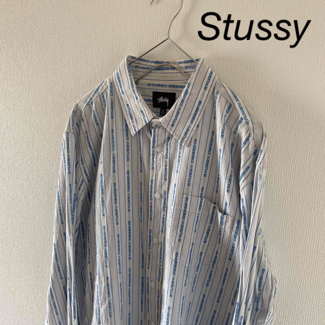 Stussyステューシー長袖ストライプシャツ総柄mストリートホワイト白のサムネイル