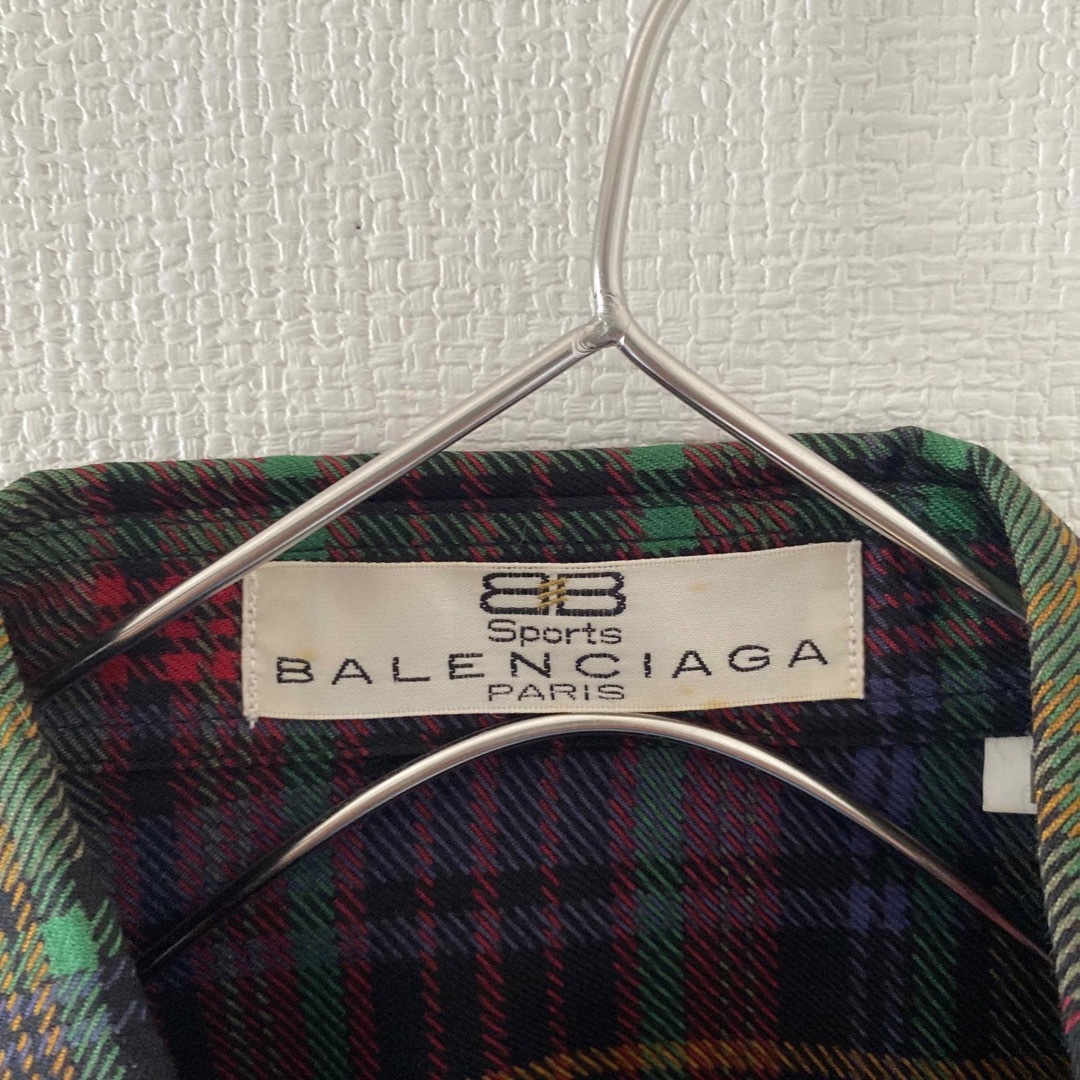 90sOLDBALENCIAGAバレンシアガチェックシャツグリーン長袖xlメンズ