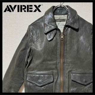 アヴィレックス(AVIREX)の【美品】AVIREX レザーブルゾン ミリタリーマップ裏地 40(レザージャケット)