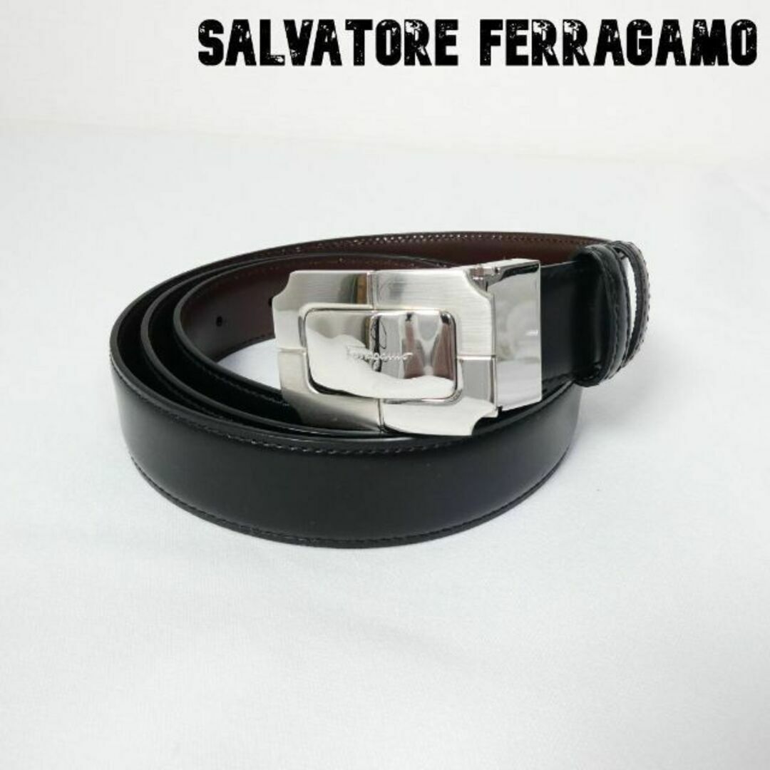 美品 Salvatore Ferragamo レザー ロゴ トップ式 ベルト